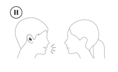 An illustration of two people talking, one of whom is wearing LinkBuds Fit.