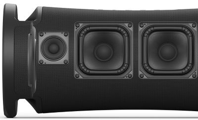 Top view of the ULT FIELD 7 Portable Speaker with the casing removed to show the speaker positions.