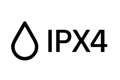 An iconic indicating IPX4 water resistance, consisting of a stylised drop of water and "IPX4" beside it.