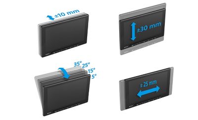 Diagrammed image showing the four-way installation adjustment of the XAV-AX8500