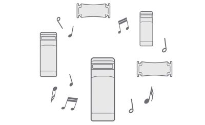 Diagram of multiple devices all being used to play the same music.