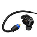 Audífonos Sony azules con un cable negro desconectado que muestra el conector y el audífono