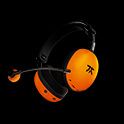 Orange INZONE H9 II Fnatic Edition-headset med Fnatic-logo på ørepuden, sort baggrund