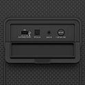 A close-up of the charging ports at the rear of the ULT TOWER 9 speaker