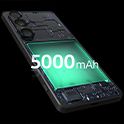 the back of the phone with the cover removed showing the location of the battery with large text stating 5000 mAh