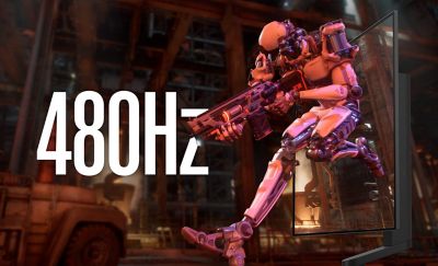 Die neue Spielgrafik des Gaming-Monitors M10S mit dem Text 480 Hz auf der linken Seite des Monitors