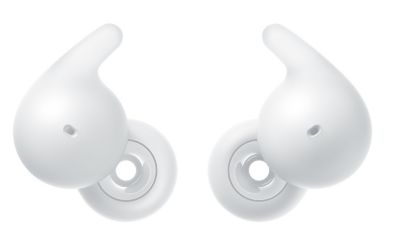 A pair of white LinkBuds Open earbuds.