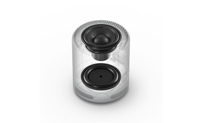 Image of the passive radiator and full-range speaker from the inside of the SRS-XB100 wireless speaker