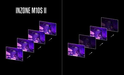 Οκτώ οθόνες σε μαύρο φόντο. Το κείμενο γράφει "INZONE M10S II" με λευκό χρώμα