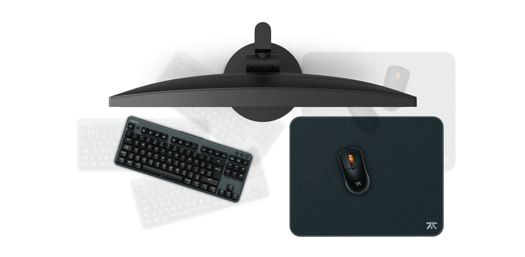 Sony INZONE M9 II low-profile gaming desk setup with keyboard and mouse