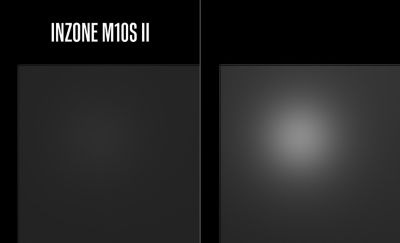 Δύο οθόνες σε μαύρο φόντο. Το κείμενο γράφει "INZONE M10S II" με λευκό χρώμα