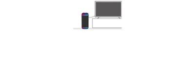 Icon image of an SRS-XV800 speaker with multi-coloured ambient lighting linked to a TV on a TV unit