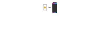 Icon image of phone with the Sony Music Center app logo on screen linked to an SRS-XV800 speaker by three dots