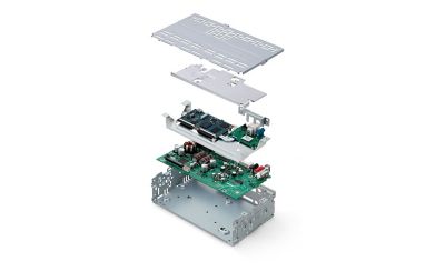 Expanded profile of the XAV-9000ES media receiver showing dual-layer design. 