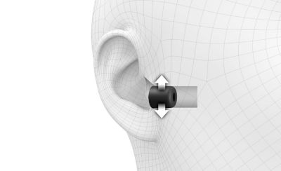 Image of the ear tip sitting inside a 3-D computer-generated image of an ear
