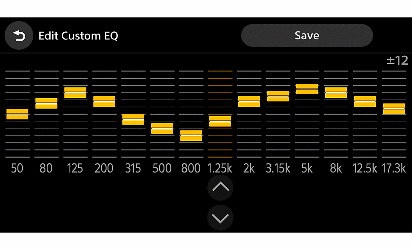 Sample user interface showing 14-band EQ feature and available options.
