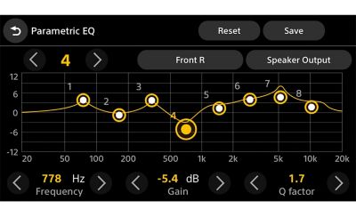 Sample user interface showing 8-band parametric EQ feature and available options.