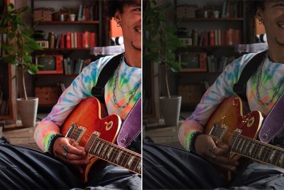 תמונה של גבר עם גיטרה להשוואת האפקטים בימין ובשמאל