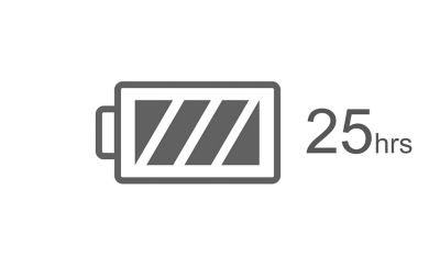 A full battery icon with "25hrs" beside it.