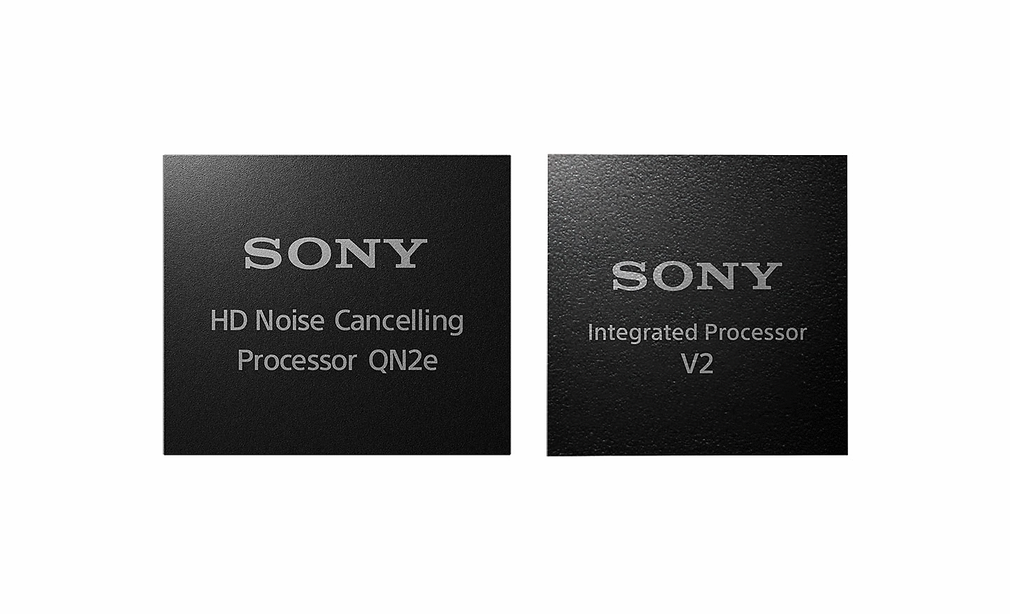 Obrázok dvoch procesorov, vľavo je procesor na potlačenie hluku vo vysokom rozlíšení a vpravo je integrovaný procesor V2