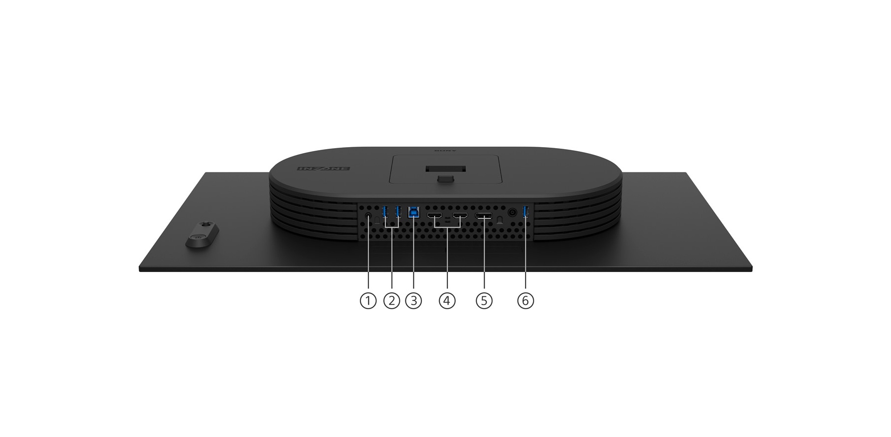 Sony INZONE M10S HDMI 2.1 DisplayPort 2.1 USB and headphone connections
