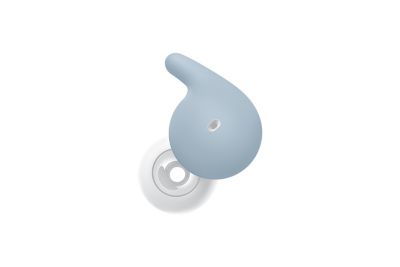 A white LinkBuds Open earbud with a blue Air Fitting Supporter cover.