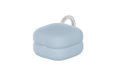 Estuche de carga LinkBuds Open blanco con cubierta de estuche azul.