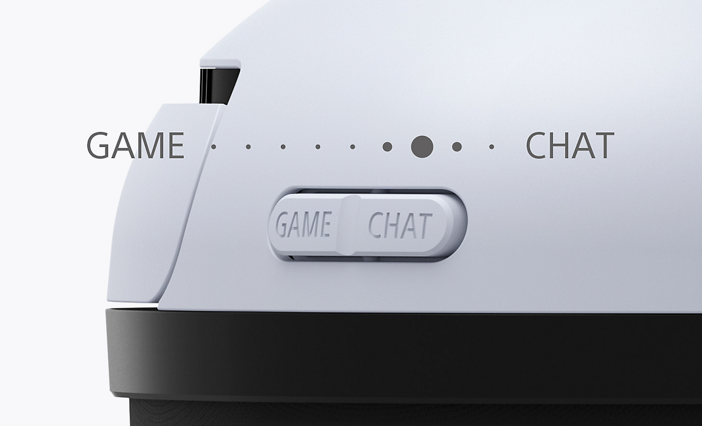 Záběr zblízka na přepínač Game/Chat na boku sluchátek INZONE H5