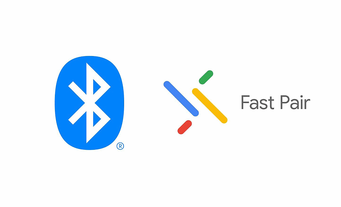 Imagem de um logotipo Bluetooth azul ao lado do logótipo Fast Pair da Google