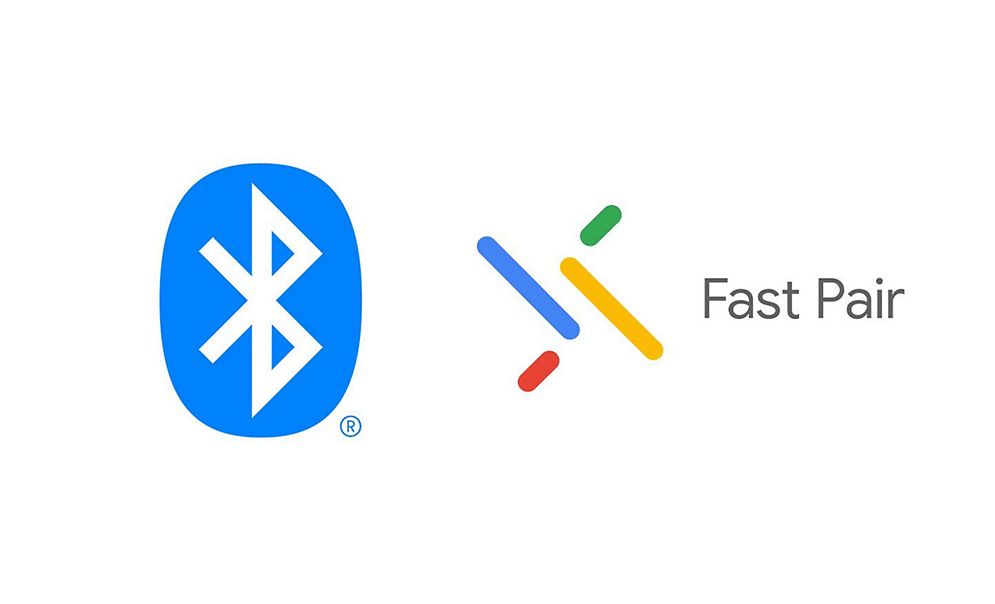 Imagen de un logotipo de Bluetooth® azul junto al logotipo de Google Fast Pair