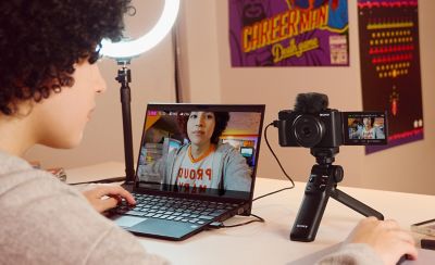 Image of a user live-streaming using the ZV-1F