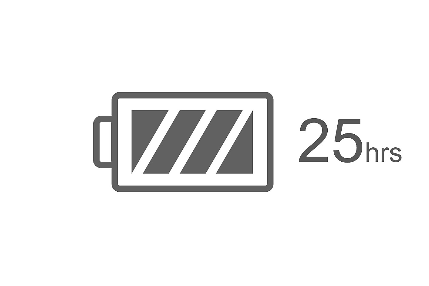 Imagen de un ícono de batería llena con el texto 25 h al lado
