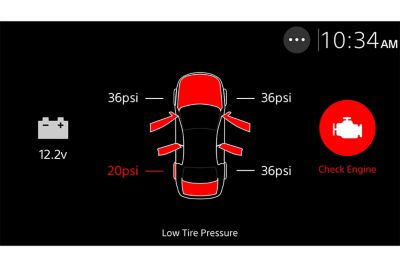 Image of the tire pressure reading interface on the XAV-AX8500