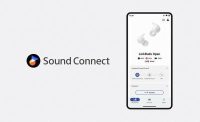 The Sound Connect app logo beside a smartphone displaying a page in the Sound Connect app.