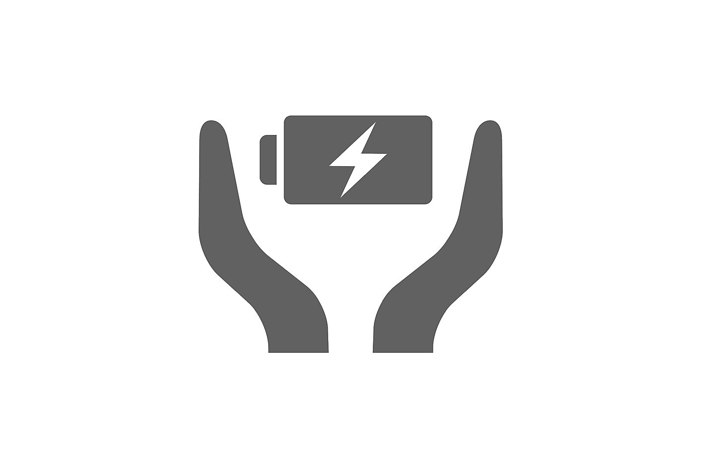 Ikona dwóch dłoni otaczających akumulator z symbolem błyskawicy