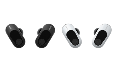 תמונה של אוזניות הכפתור INZONE בשחור ובלבן על גבי רקע לבן