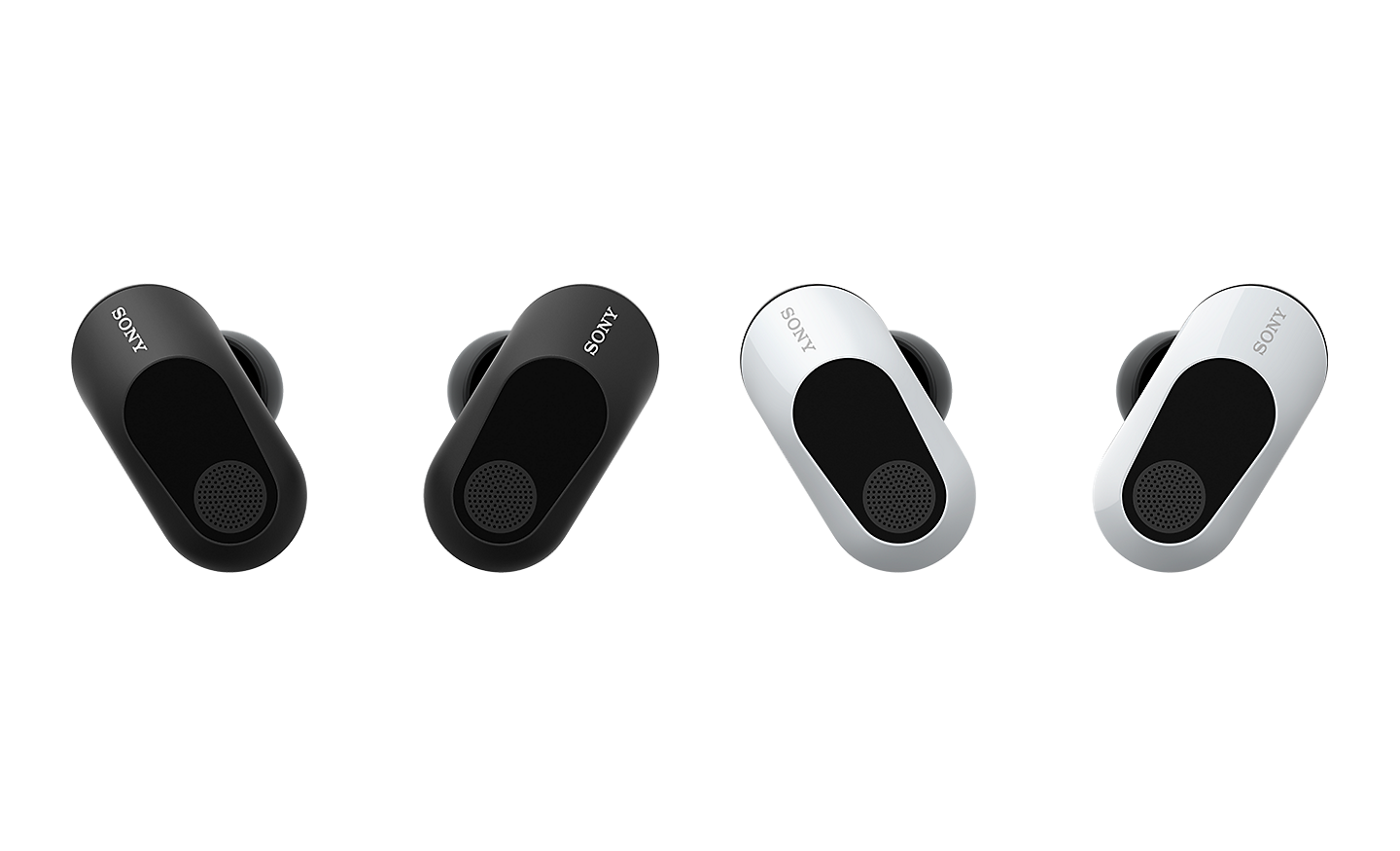 Image of the black and white INZONE Buds headphones on a white background