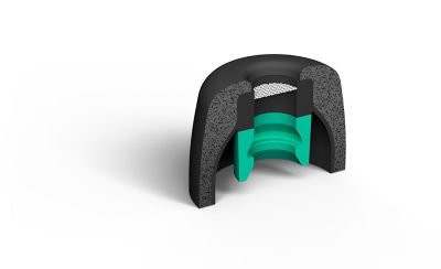  Image of the WF-1000XM5 earbud tip cut in half showing the internal components
