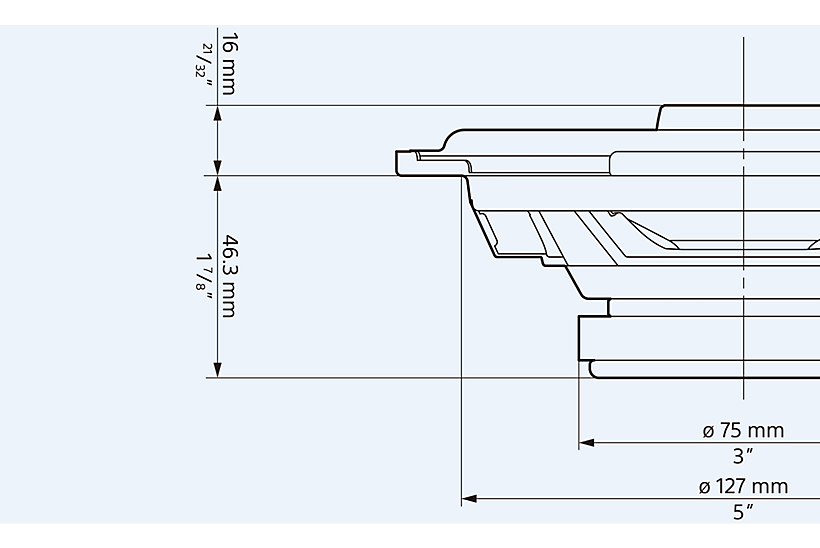  Imagen del dibujo técnico de la bocina XS-160GS, con sus dimensiones