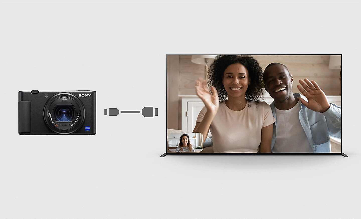 A image of video chat on the big screen of BRAVIA with connected camera