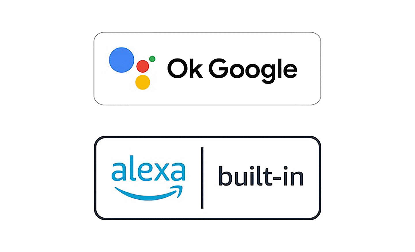 Bild eines „OK Google“-Logos und eines „Alexa built-in“-Logos