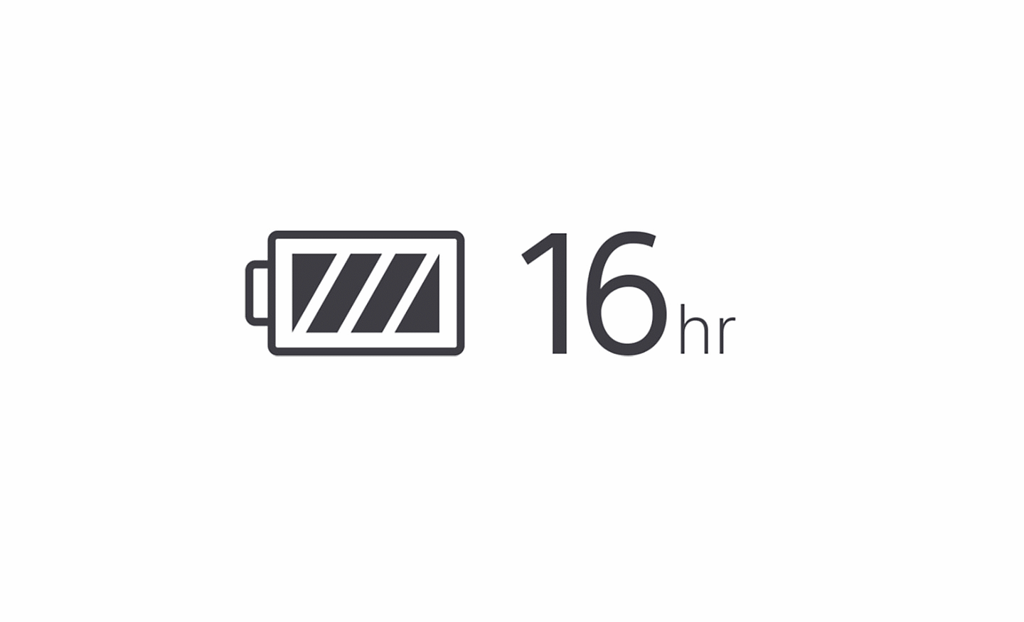 Imagen de un icono de batería llena con el texto 16 h al lado