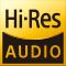 Image of a Hi-Res Audio logo.