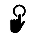 Icon image of a hand with one finger pointing to a circle