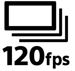 ไอคอนสำหรับการอัดวิดีโอระดับ 4K HDR ที่ 120 fps1, โฟกัสดวงตาอัตโนมัติและการติดตามวัตถุในเลนส์ทุกตัว23 การอัดวิดีโอ 4K HDR 120 fps1, การโฟกัสดวงตาและการติดตามวัตถุในเลนส์ทุกตัว23