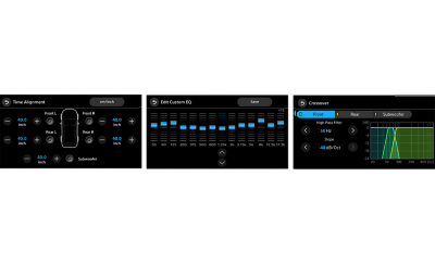 Trijų ekrano sąsajų nuotrauka, joje matomi pritaikomi nustatymai.