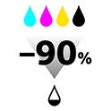 Image of a graphic displaying that new packaging uses 90% less ink