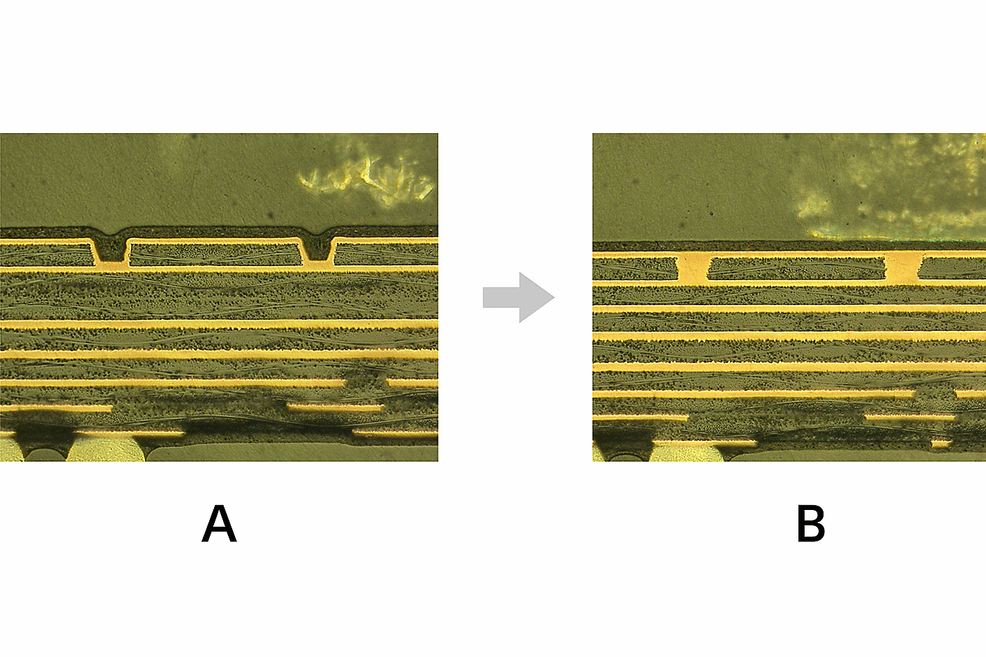 Une image présentant les différences entre les circuits imprimés A et B.