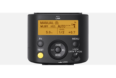 Close-up image of the product display provides status info, assignable arrow key and control wheel