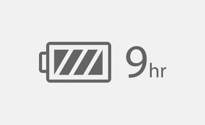 Illustration showing the maximum battery life of nine hours with a wireless connection